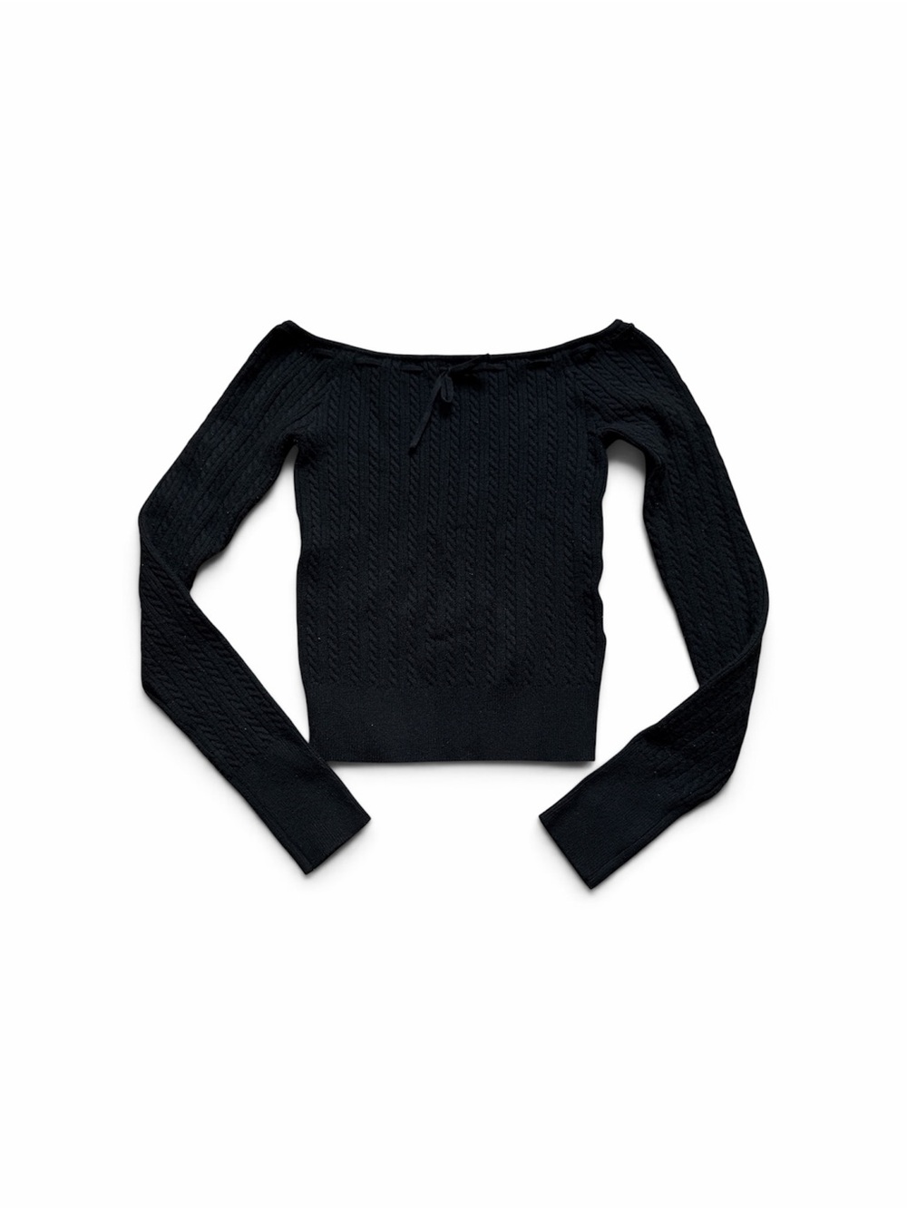 Hollister Black Cable Knit Off Shoulder Sweater Top Size Medium NWOT
